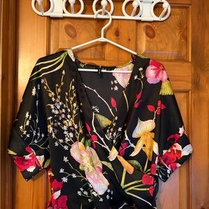 Floral Black Wrap Top